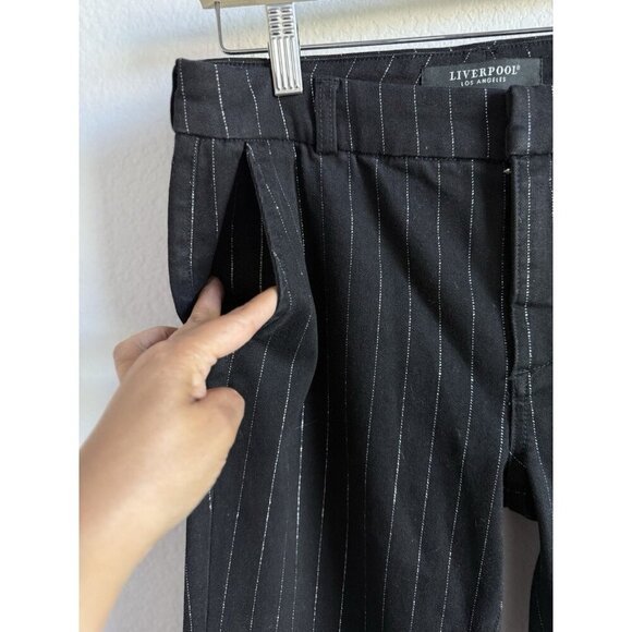 Liverpool Women's Mid-Rise Flare Trouser Pants Shimmer Pinstripe Denim Size 4/27 - Picture 4 of 11